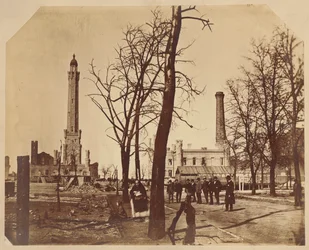 Stereograph view of the Chicago Waterworks after the Chicago Fire, 1871